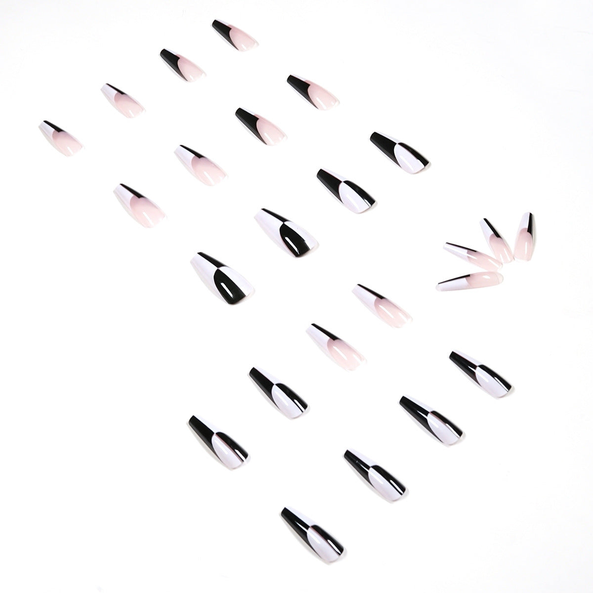 Black & White Long Press-On Nails – Removable Nail Tips